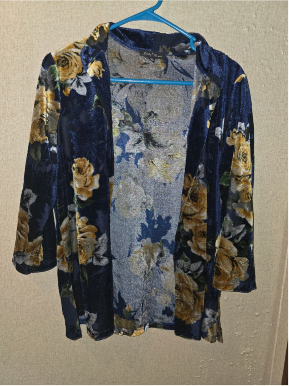 Women's Slinky Brand Floral Blouse Size M Blue Gold fall cottagecore office chic